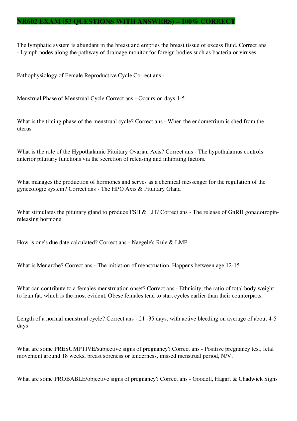 Preview image for NR602 EXAM (53 QUESTIONS WITH ANSWERS) – 100% CORRECT